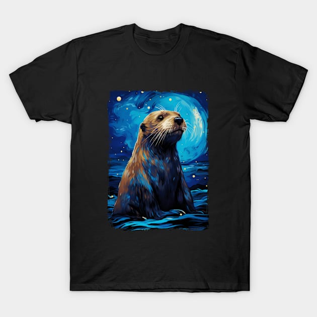 Otter Starry Night T-Shirt by favoriteshirt